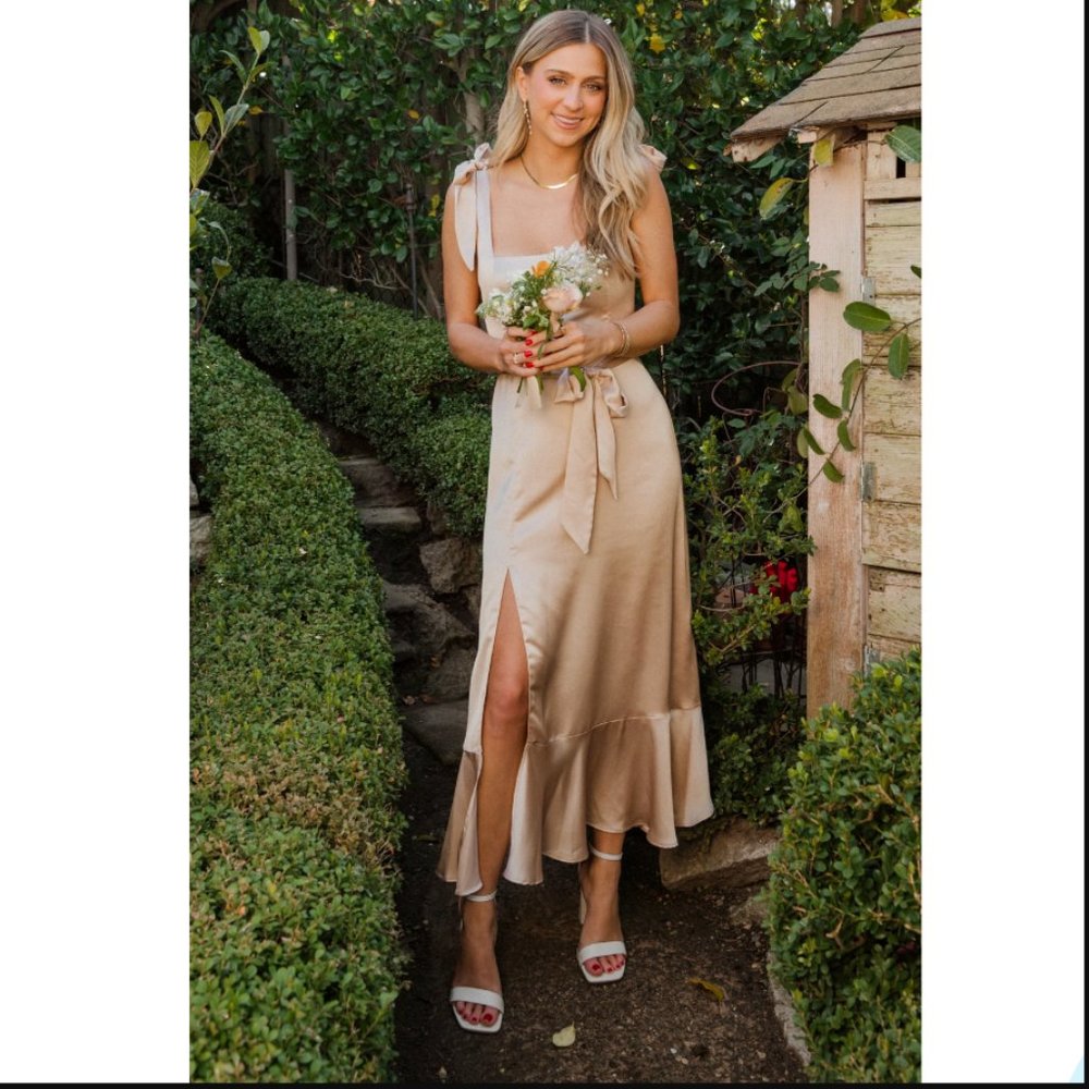 Show Me Your MuMu Claire Midi Dress in Champagne, Size S